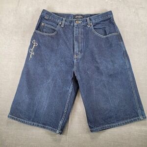 Sean‎ John Y2K Men's Dark Wash Denim Shorts Size 34 Embroidered Logo Carpenter